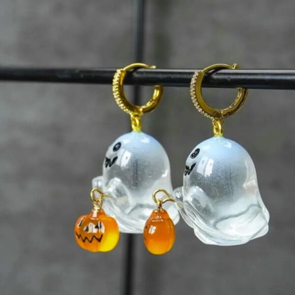 Halloween Ghost and Pumpkin Hoop Earrings. - Picture 4 of 4